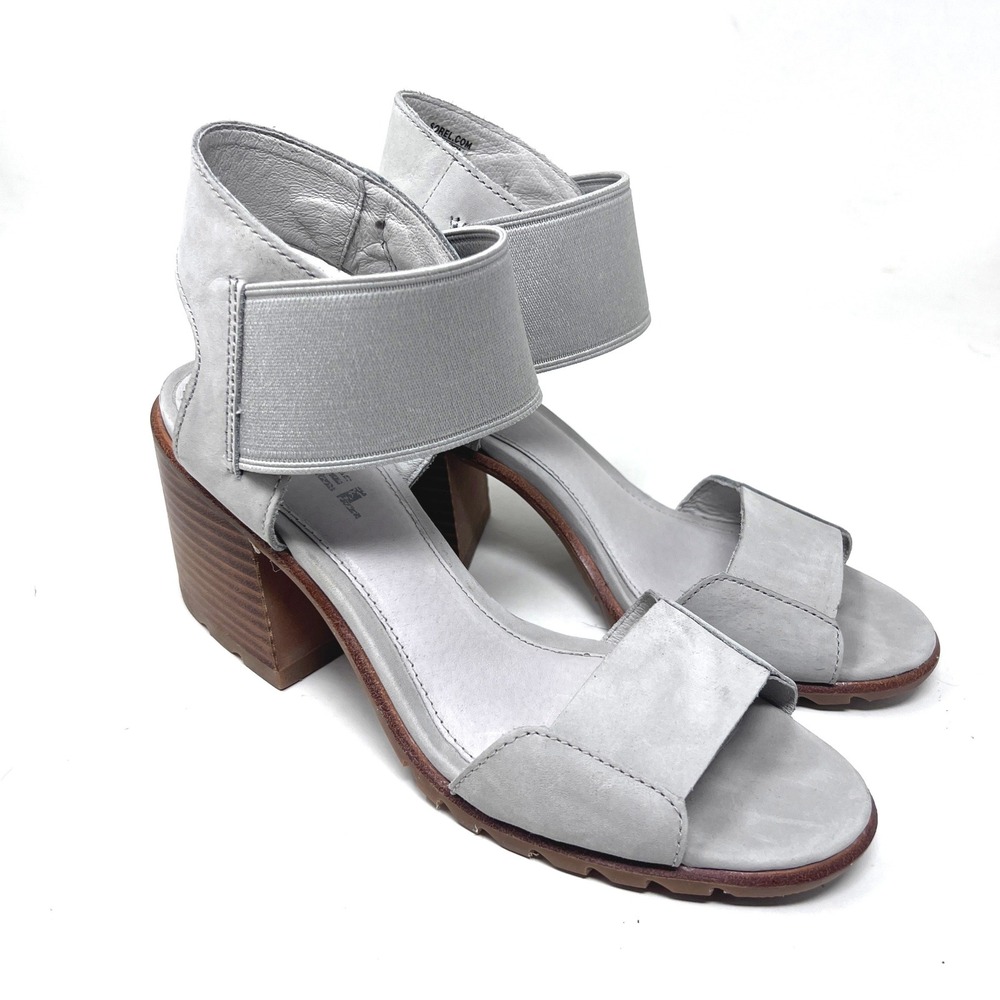 Sorel Nadia Sandals Womens 9 Dove Gray Leather‎ Ankle Strap Chunky Block Heel